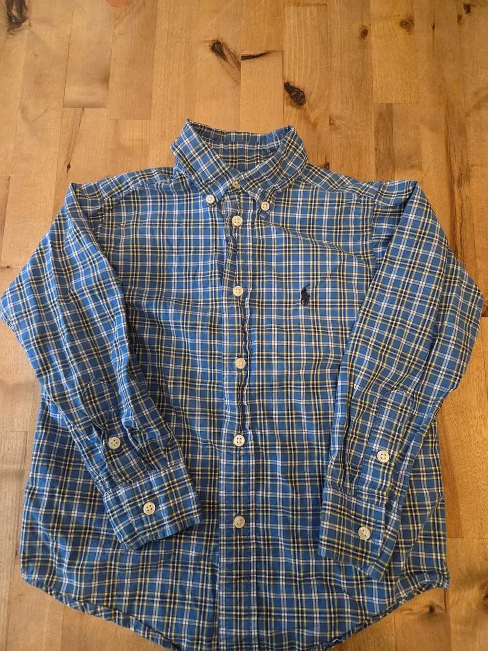Ralph Lauren Toddler Boys Size 4T Blue Yellow Plaid Button Down Shirt EUC